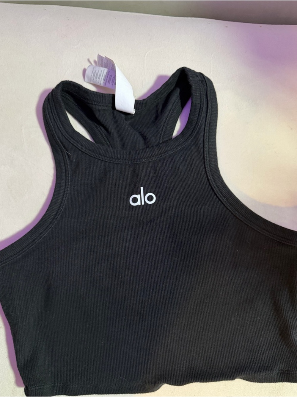 Alo Yoga Black Aspire Ribbed Cropped Tank - Size S